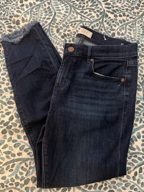 LOFT Dark Indigo Modern Skinny Jeans with Frayed Hem